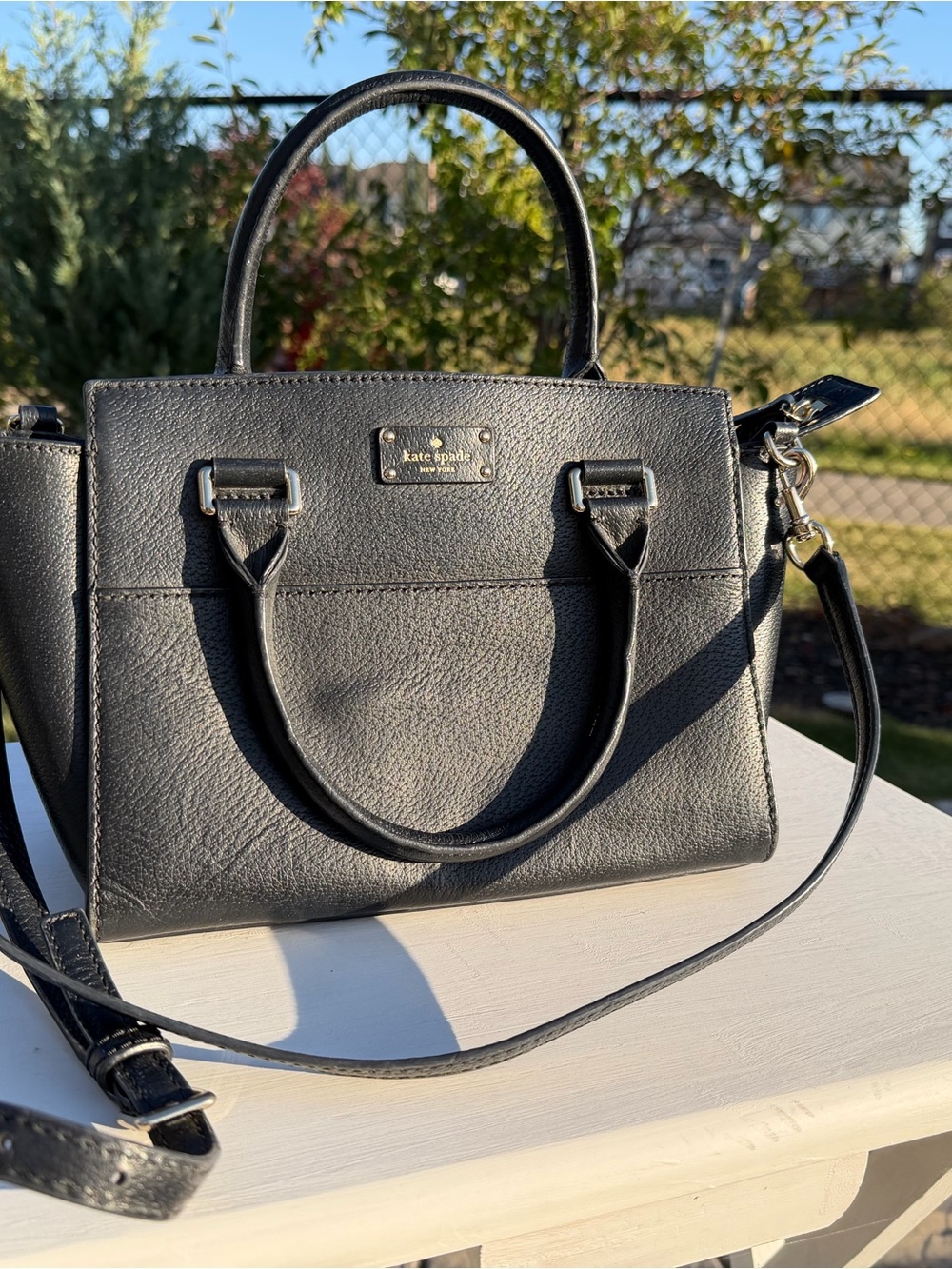 kate spade Black Leather Satchel with Removable Crossbody Strap